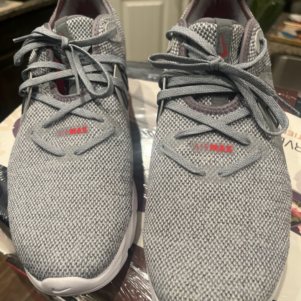 Nike Gray and Red Athletic Shoes with Knit Upper
